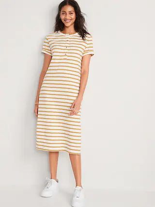 Short-Sleeve Striped Henley Midi Shift Dress for Women | Old Navy (US)