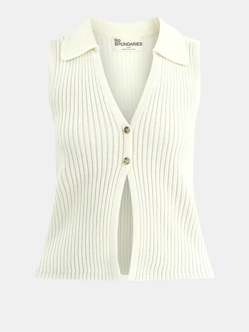 No Boundaries Button-Front Sweater Vest Top, Women's | Walmart (US)