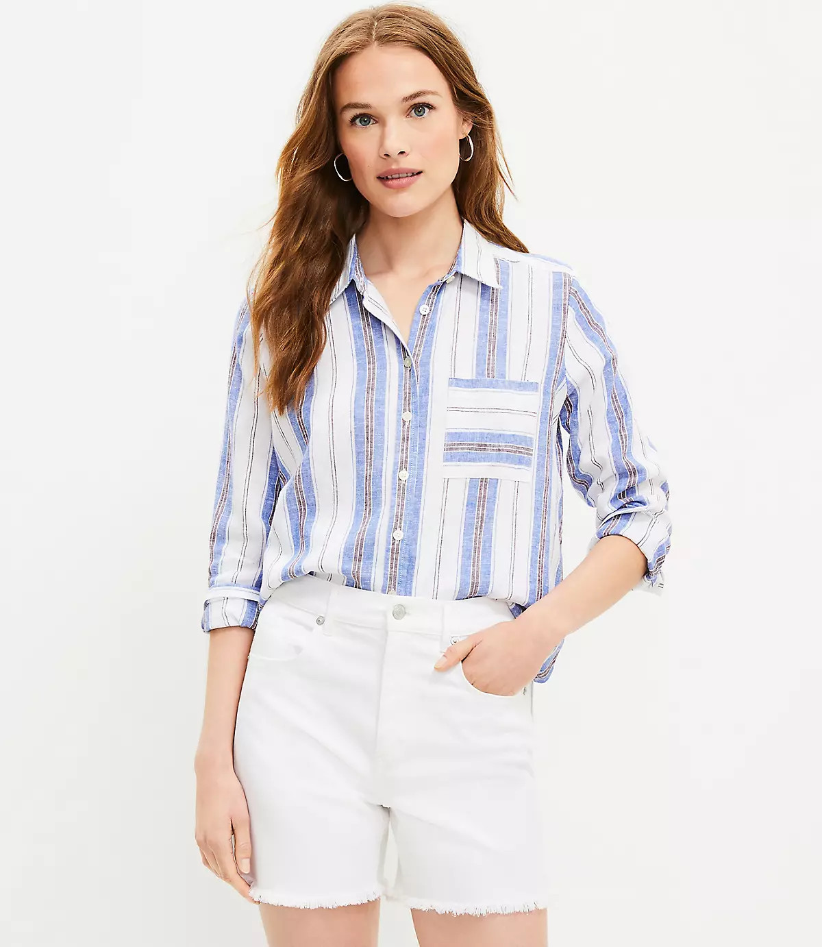 Striped Linen Blend Everyday Pocket Shirt | LOFT