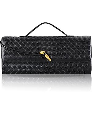 Pu Leather Woven Bag Purse,Black Clutch, Woven Evening Bag For Women 11.8" x 1.7" x 4.9" | Amazon (US)