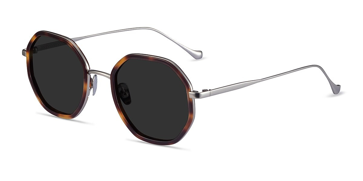 Hinode - Geometric Tortoise Silver Frame Prescription Sunglasses | Eyebuydirect | EyeBuyDirect.com