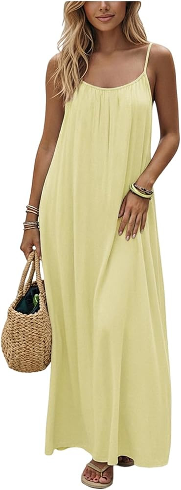SHENHE Women's Open Back Spaghetti Strap Beach Maxi Dress Loose Flowy Vacation Sundress | Amazon (US)
