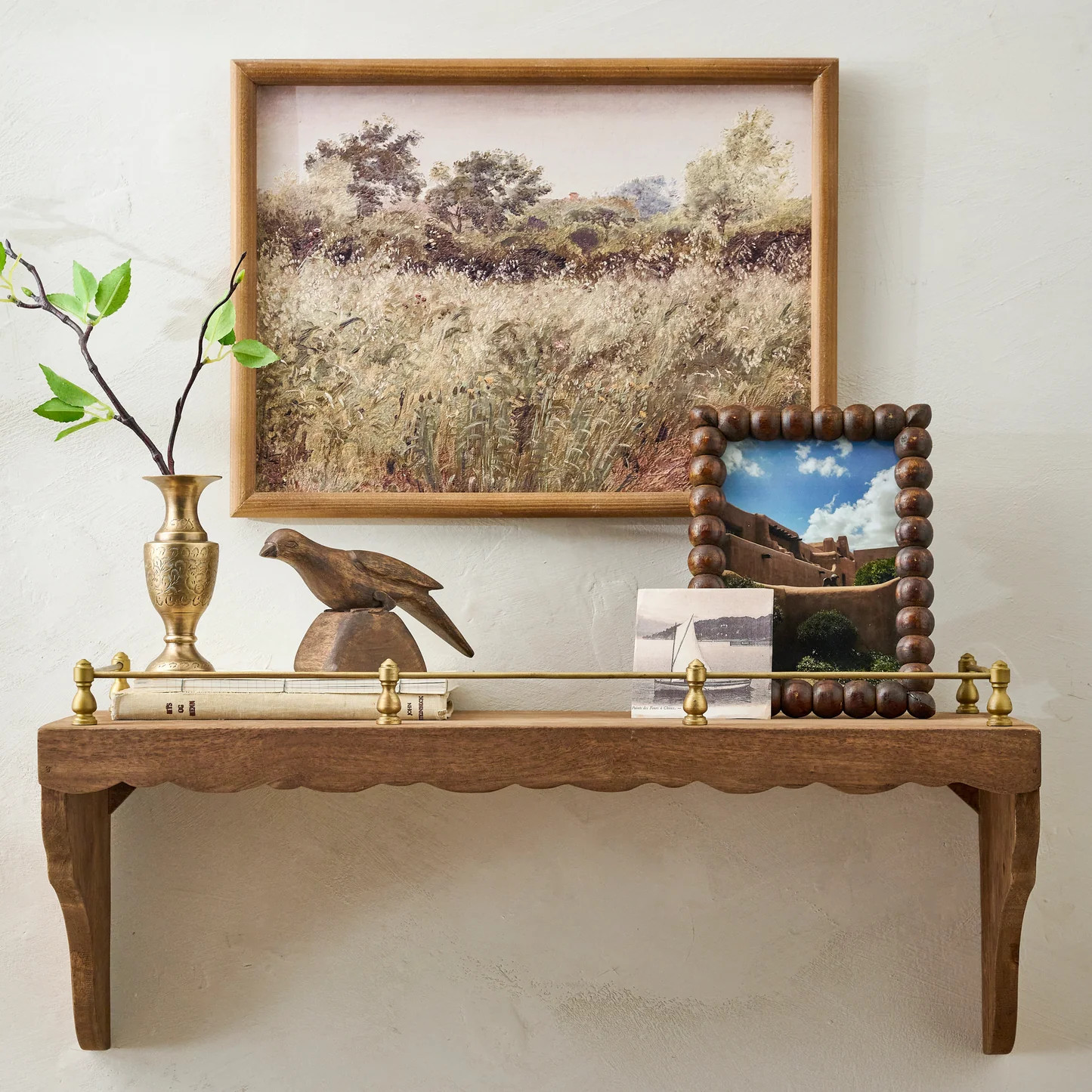 Quinn Wood and Brass Railing Shelf | Magnolia