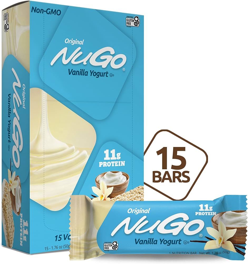 NuGo Protein Bar, Vanilla Yogurt, 11g Protein, 170 Calories, Gluten Free, 1.76 Ounce each, 15 Cou... | Amazon (US)
