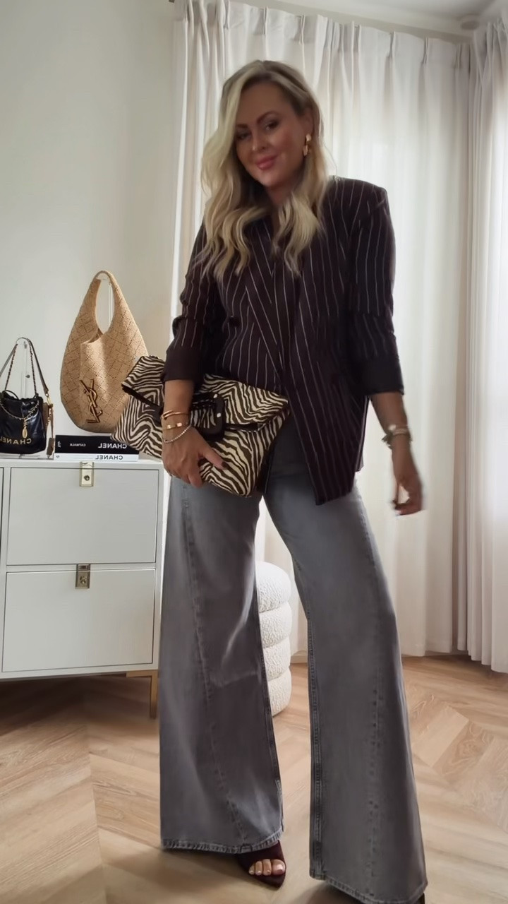 The fall outfit formula I’ll be repeating 🤎 This pinstripe blazer + wide leg denim combo is SO good! Everything is fully in stock right now, too 🙌🏼

Jeans are the Shades Rocky Road wash + there’s a new darker denim color available too! I’m wearing my true size in the jeans and a small in the blazer.

Fall outfit ideas, wide leg jeans, blazer outfit, fall fashion, casual fall outfit

#LTKSeasonal #LTKWorkwear #LTKootd