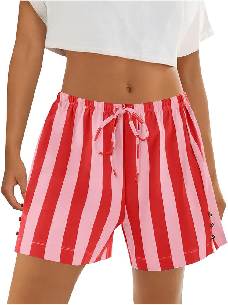 Hvyesh Striped Boxer Inspired Shorts for Women Summer Lounge Pj Casual High Waisted Drawstring Wo... | Amazon (US)