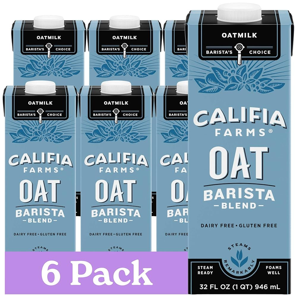 Califia Farms - Oat Barista Blend Oat Milk, 32 Oz (Pack of 6), Shelf Stable, Dairy Free, Plant Ba... | Amazon (US)