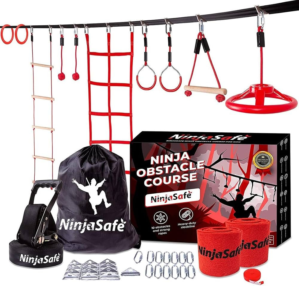 Ninja Obstacle Course for Kids Backyard - 10 Durable Obstacles and 50' Slackline - Outdoor Warrio... | Amazon (US)