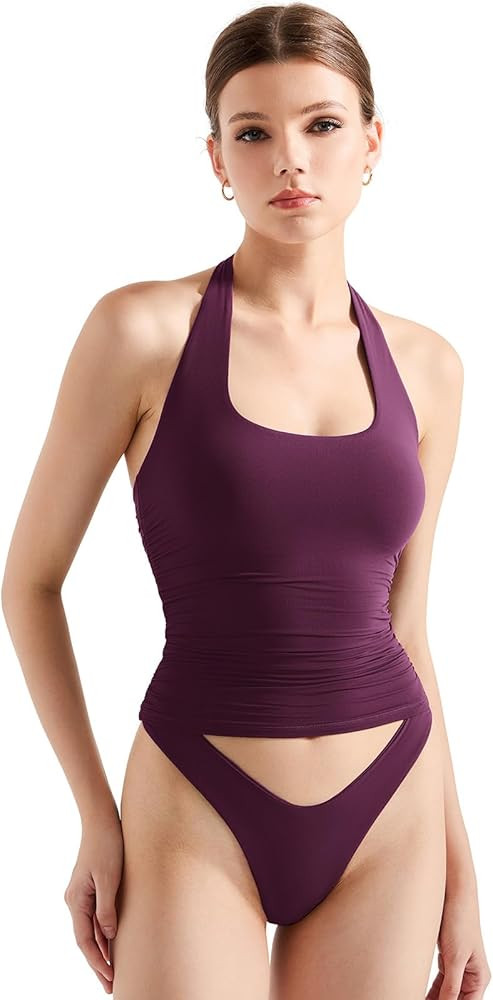 SUUKSESS Women Halter Tank Tops Double Lined Backless Y2K Trendy Going Out Tops | Amazon (US)
