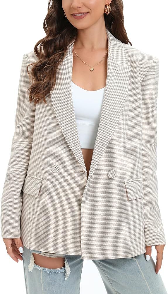 Women's Oversized Double-Breasted Suit Blazer Jacket Long Sleeve Casual Boyfriend Style Work Offi... | Amazon (US)