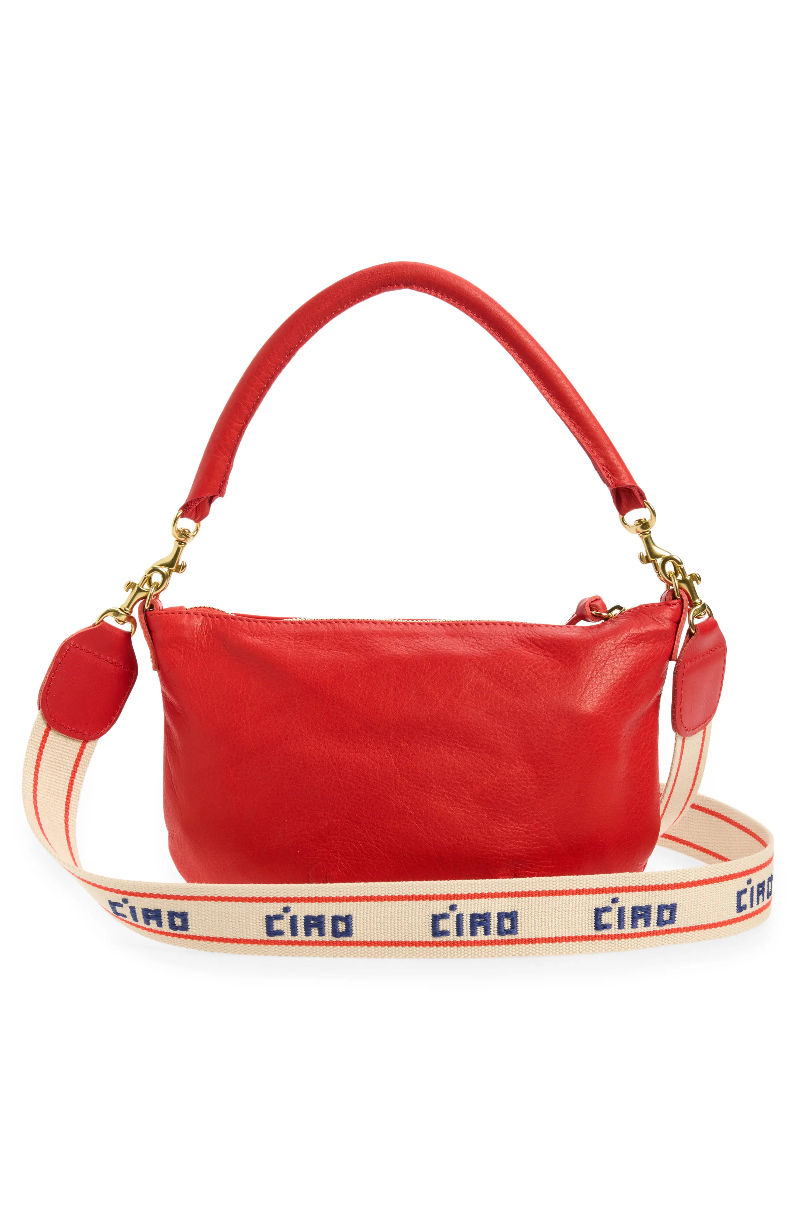 Clare V. Petit Moyen Leather Messenger Bag in Lipstick Lamba at Nordstrom | Nordstrom