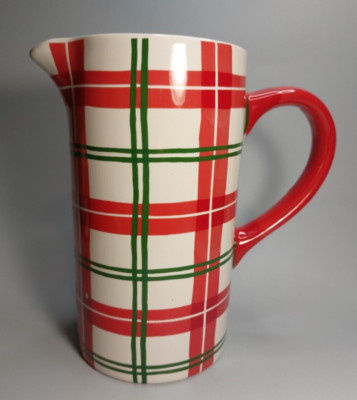 Dolly Parton Christmas Pitcher white, red, green Tartan Plaid Stoneware Serving | eBay US