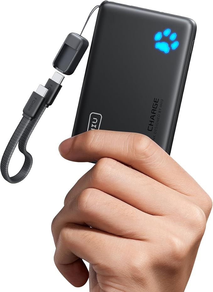 INIU Portable Charger, Ultra Slim 45W Fast Charging with Attached USB C Cable, Flight-Safe 10000m... | Amazon (US)