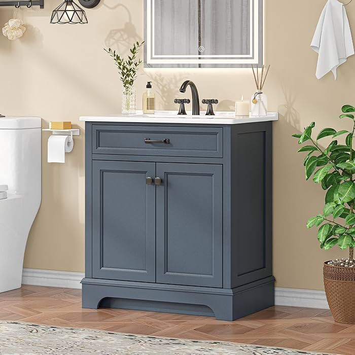 30" Blue Bathroom Vanity Wood Ceramic | Amazon (US)