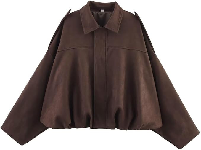 Womens Suede Zip Up Bomber Jacket Oversized Long Sleeve Pleated Pilot Coat 2025 Casual Fashion Fa... | Amazon (US)