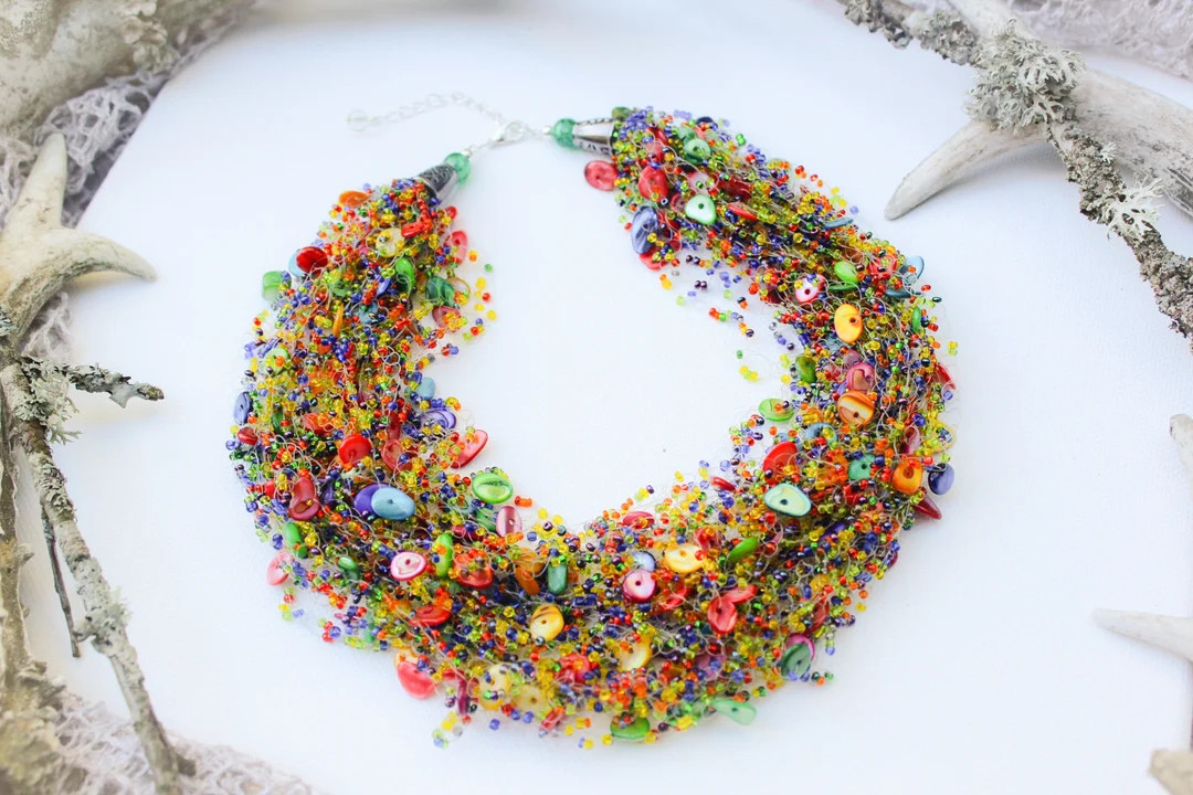 Colorful necklace, Rainbow jewelry, Multicolored necklace, Bridal bright jewelry, Mother in law g... | Etsy (US)