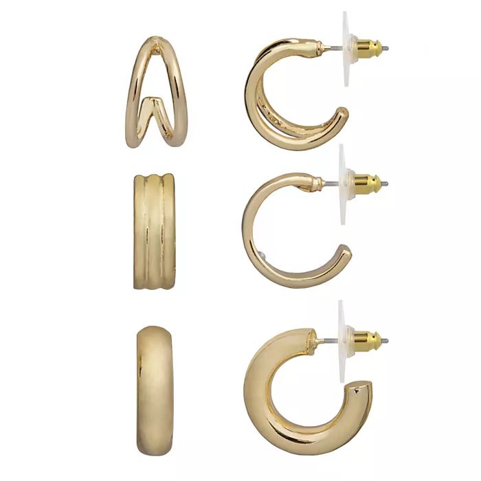 LC Lauren Conrad Gold Tone Mini C-Hoop Earring Set | Kohl's