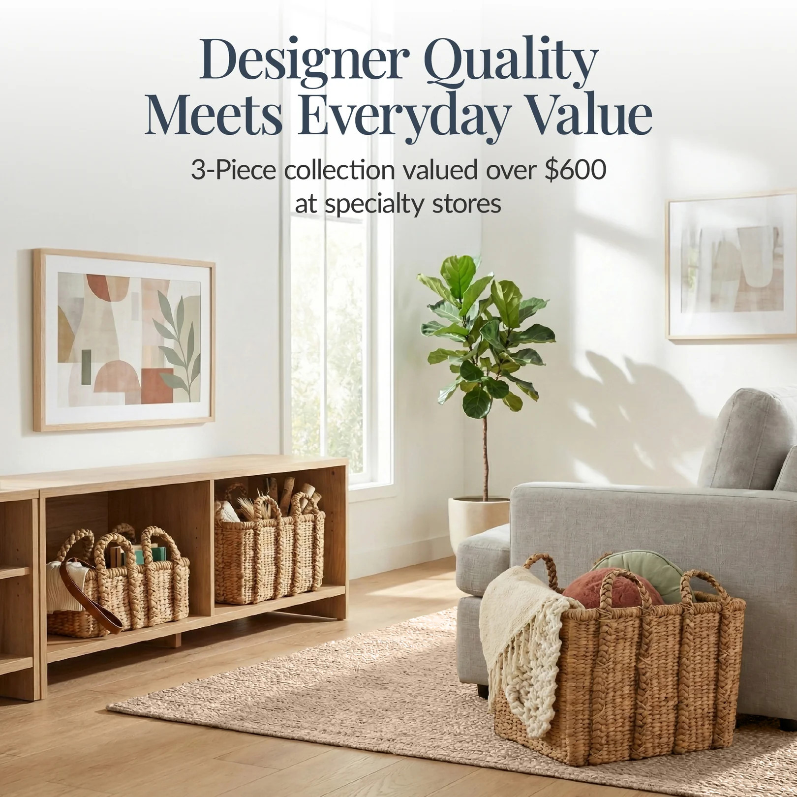 3Pc Shelf Baskets, Small, Large & XL Chunky Woven Baskets w/ Braided H | Best Choice Products 