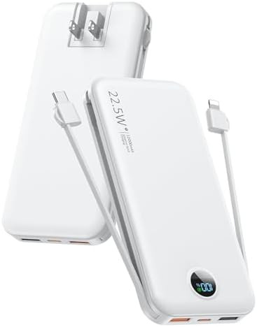 Portable Phone Charger, 12000mAh 22.5W Fast Charging Power Bank with Built-in Cables & Wall Plug,... | Amazon (US)