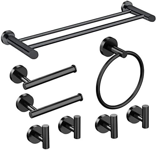 8 Pieces Matte Black Bathroom Hardware Set, 24inch Bathroom Double Towel bar+Towel Ring+Toilet Pa... | Amazon (US)