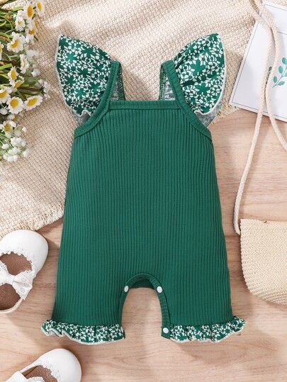 Baby Floral Print Rib Knit Jumpsuit | SHEIN