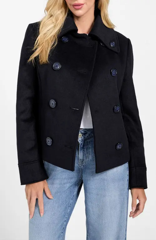 GUESS Melissa Crop Melton Peacoat in Medium Blue at Nordstrom, Size Small | Nordstrom