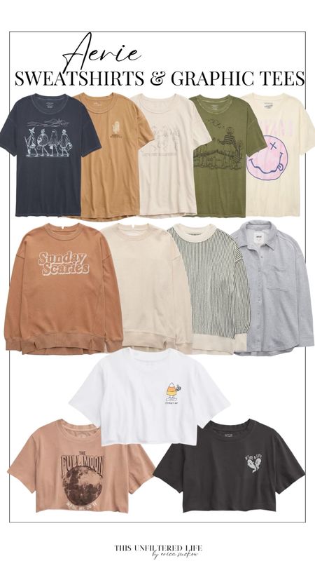 Loving these graphic tees and sweatshirts from Aerie! 

Fall outfit. Fall t-shirt. Sweaters. Halloween sweatshirts. Halloween outfits. 

#LTKHalloween #LTKSeasonal #LTKstyletip