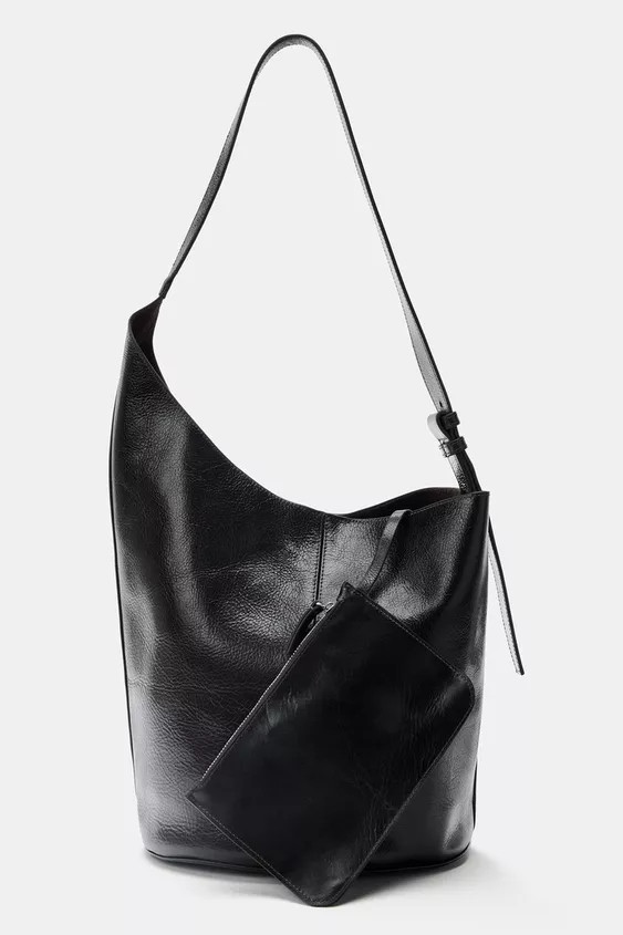 ASYMMETRIC LEATHER BUCKET BAG | Zara US