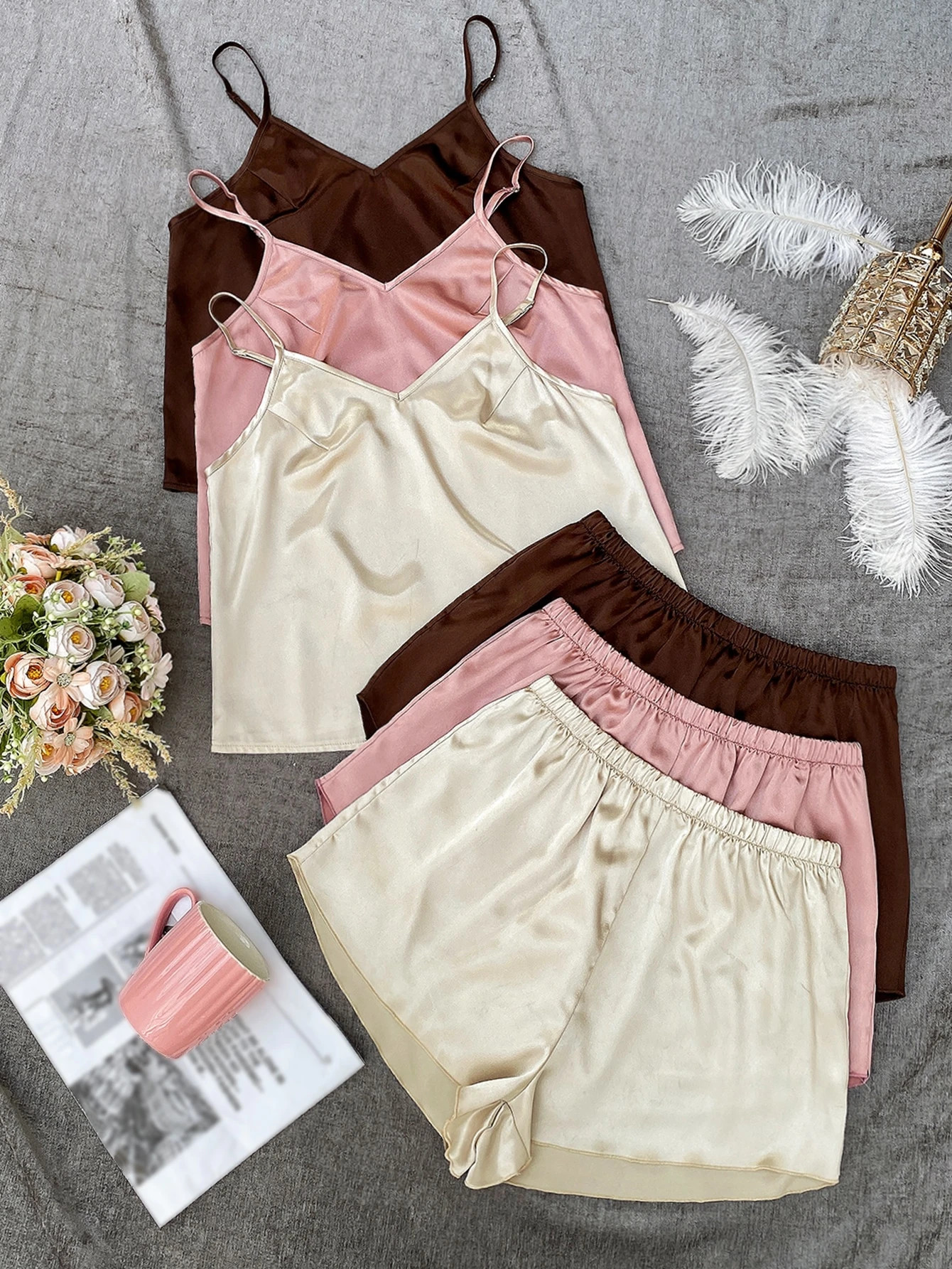 3pcs Solid Cami Top & Shorts PJ Set
   SKU: si2111012236120230      
          (3663 Reviews)
   ... | SHEIN