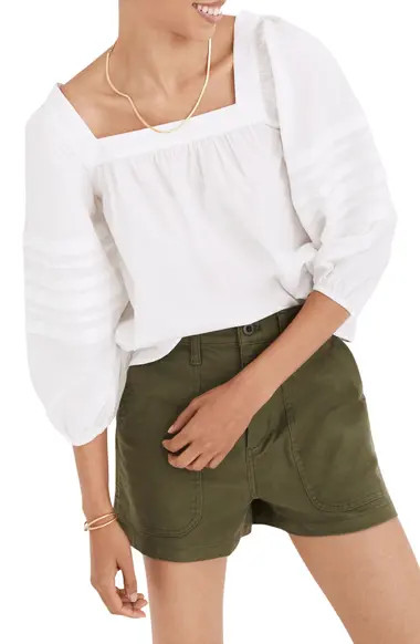 Square Neck Pleat Sleeve Top | Nordstrom