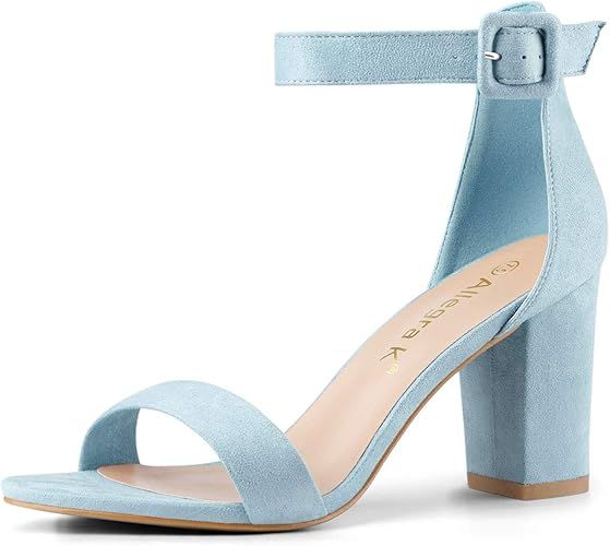 Allegra K Women's High Chunky Heel Buckle Ankle Strap Sandals | Amazon (US)