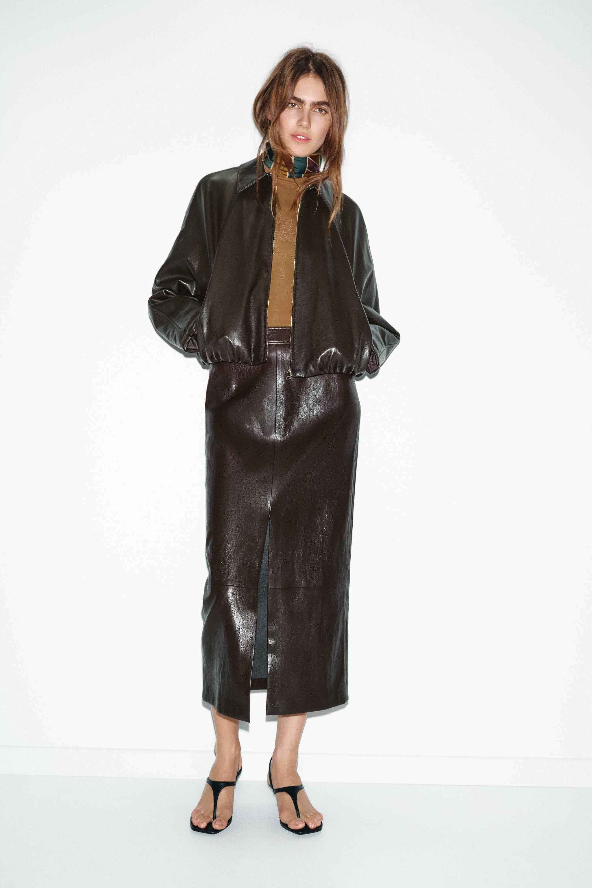 FAUX LEATHER MIDI SKIRT | Zara US