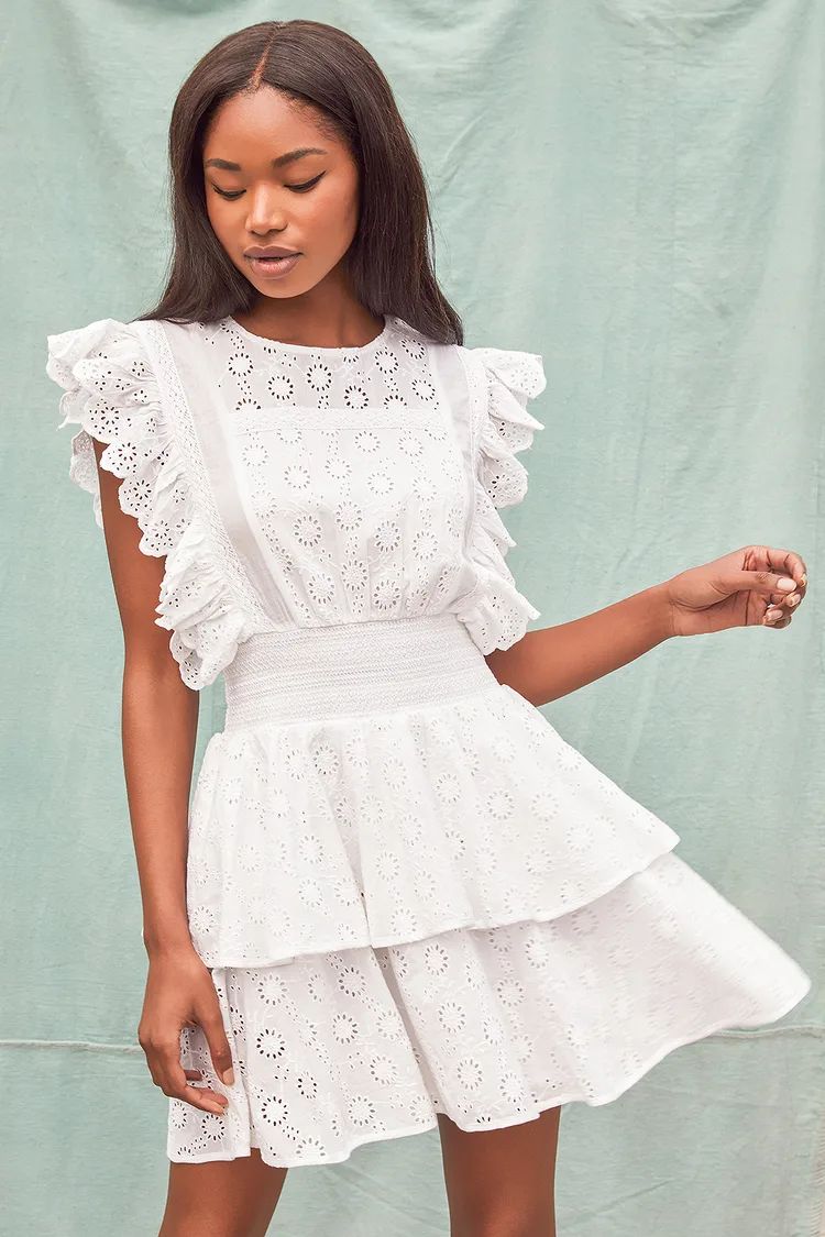 Delightfully Sunny White Eyelet Lace Tiered Ruffled Mini Dress | Lulus (US)