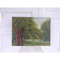 Vintage Landscape Painting, Green Oil Tree Weeping Willow Painting | Etsy (US)