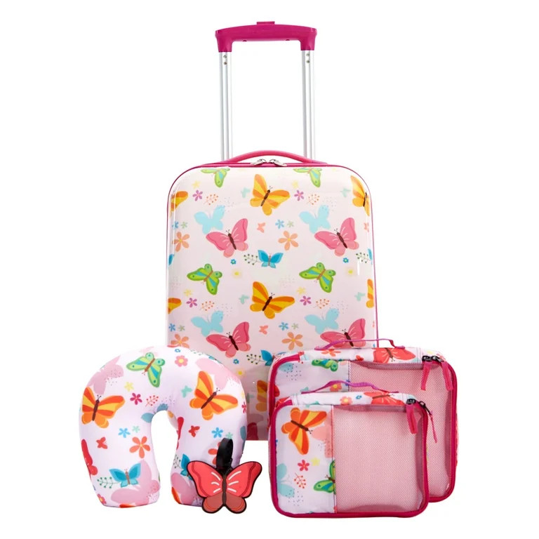 Travelers Club 5-Piece Kid's Hard-Side Travel Carry-on Luggage Set - Butterfly Print | Walmart (US)