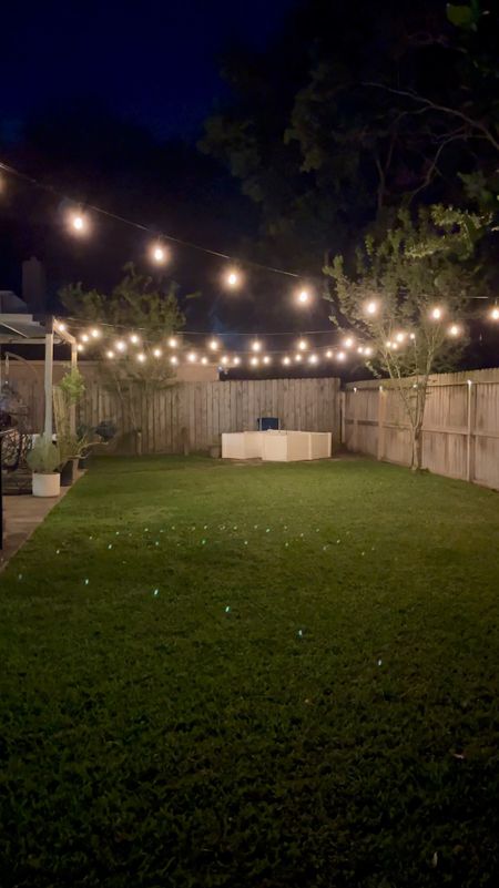 The best thing I’ve done recently-
SMART OUTDOOR LIGHTS - Automated Routine/Timer and control via Alexa. 

The lights only come on in our backyard between certain hours I determined we might enjoy them, and only if the conditions are right- not on evenings that are too chilly! That’s smart, but to take it up a notch, our lights have a bedtime that I’ve set for them to auto shut off and and I don’t have to worry about it. 

Also, I can ask Alexa to turn off the Backyard (all smart enabled devices in my yard including the string lights) or just say goodnight Alexa which I’ve programmed to shut off all my lights by voice command. 

Work smarter not harder y’all! And now I’ve got the perfect environment for lounging on the patio thanks to the dimming feature. 

I have also linked the café, light string light poles that I used to hang these as well as the solar fence lights has shown on the far right. 
Related: spring summer entertaining, landscape lighting, outdoor dining, outdoor lighting, family outdoor space, garden party, home and garden 

#LTKfamily #LTKSeasonal #LTKhome