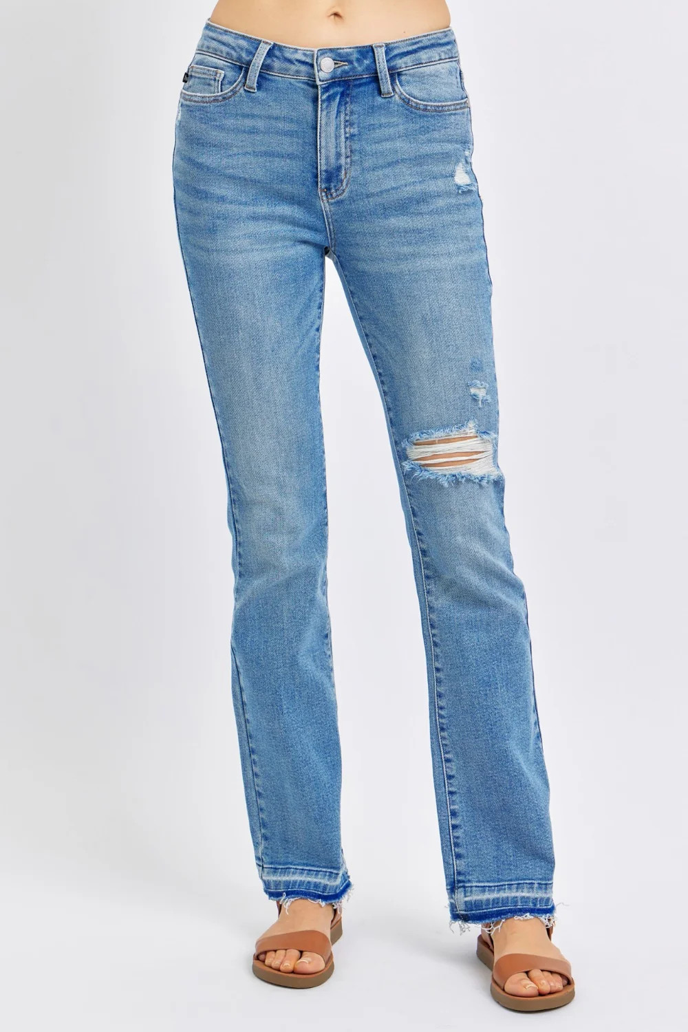 Judy Blue Full Size Mid Rise Destroyed Hem Distressed Jeans | Medium / 0(24) | Casual Chic Boutique