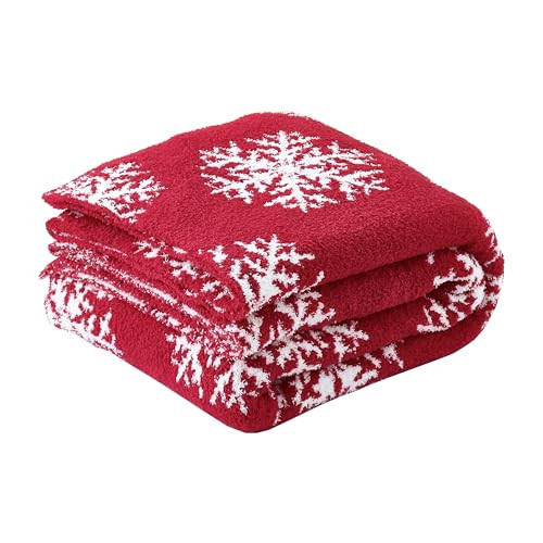 Ultra Soft Cozy Knitted Throw Blanket Red Christmas Snoflake Fluffy Microfiber Bed Blanket Lightweight Both Sides Throw Blanket for Couch Sofa Bed 50"X60" | Amazon (US)