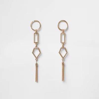 Gold tone geo shape tassel earrings | River Island (US)