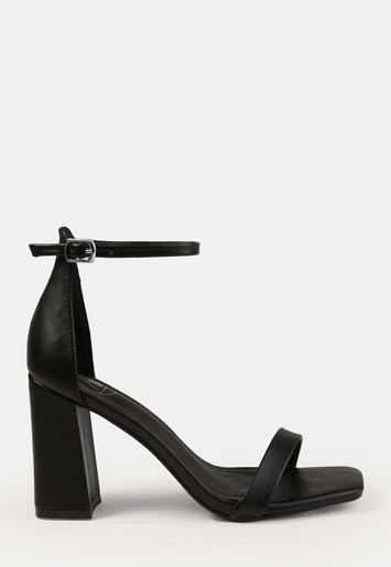Missguided - Black Barely There Square Toe Block Heels | Missguided (US & CA)