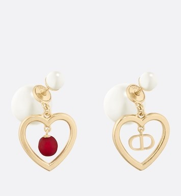 Dior Tribales Earrings Gold-Finish Metal with White Resin Pearls and a Red Glass Pearl | DIOR | Dior Beauty (US)