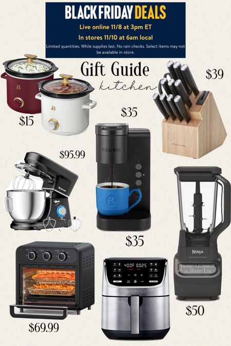 Walmart Black Friday Deal
Gift Guide Kitchen edition / Christmas gift for her / Christmas gifts for him / for baking lovers / for cooking lovers

TaoTronics Air Fryer I 1700W 14.8 Quart | 9 in 1 Air Fryer Oven / KitchenAid Classic
Japanese Steel 12- Piece Knife Block Set / Costway Tilt-Head
Stand Mixer 7.5 Qt 6 Speed 660W / Ninia Professional
Blender 72 oz.* XL Total Crushing Pitcher /Keurig K-Express
Essentials Single Serve K-Cup Pod Coffee Maker / Gourmia 7 QT Digital Air Fryer with 12-One
Touch Presets / Beautiful by Drew Barrymore Slow Cooker

#kitchen #giftguide #presents #home #walmart #blackfriday

#LTKhome #LTKHolidaySale #LTKGiftGuide