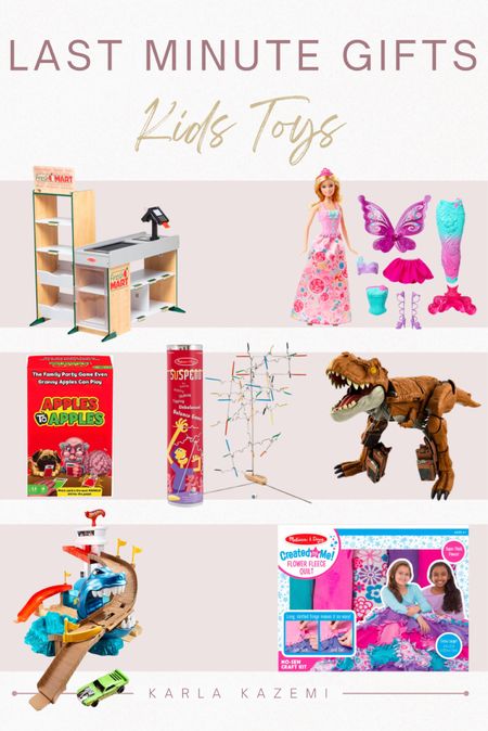 Last minute gifts for kids! Really great toys and games that your kids will LOVE! And will arrive before Christmas!🫶✨🙌💕


✨super market play set
✨Barbie mermaid and fairy set
✨apples to apple board game
✨Melissa and Doug balancing game 
✨toy dinosaur 
✨hot wheels shark track
✨Melissa and Doug fleece blanket DIY craft kit




Last minute gifts, gift guide for kids, gift guide for girls, gift guide for boys, easy gift ideas, last minute kids gifts, affordable toys, amazon finds.

#LTKfindsunder50 #LTKGiftGuide #LTKHoliday