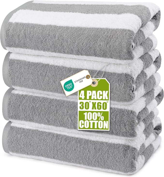 Utopia Towels Pack of 4 Cabana Beach Towels, Oversized 30 x 60 Inches Cotton Beach Towel Set, Smo... | Amazon (US)