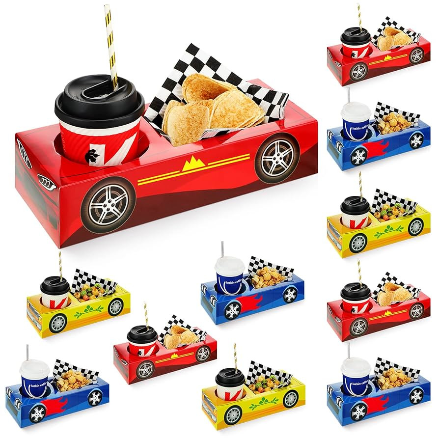 Lincia 12 Pieces Race Car Party Food Boxes Car Birthday Party Supplies Food Trays with Snack and ... | Amazon (US)