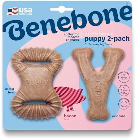 Benebone Puppy 2-Pack Dental Chew/Wishbone Dog Chew Toys, Made in USA, Real Bacon Flavor | Amazon (US)