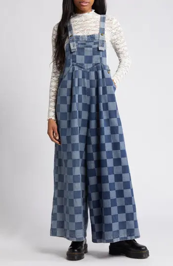 Dressed in Lala Checkerboard Wide Leg Denim Overalls | Nordstrom | Nordstrom