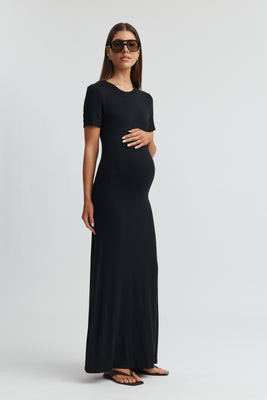 Fitted Rib T-Shirt Maxi Dress (Black) | Legoe Heritage Maternity APAC