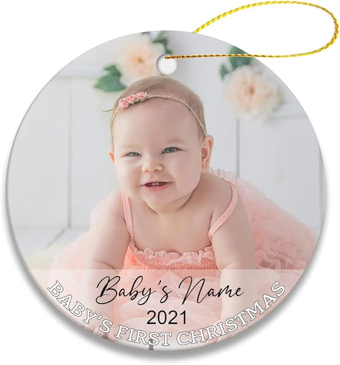 Baby's First Christmas Ornament - Baby's Name Born Date Photo Personalized Hanging Custom Christm... | Amazon (US)