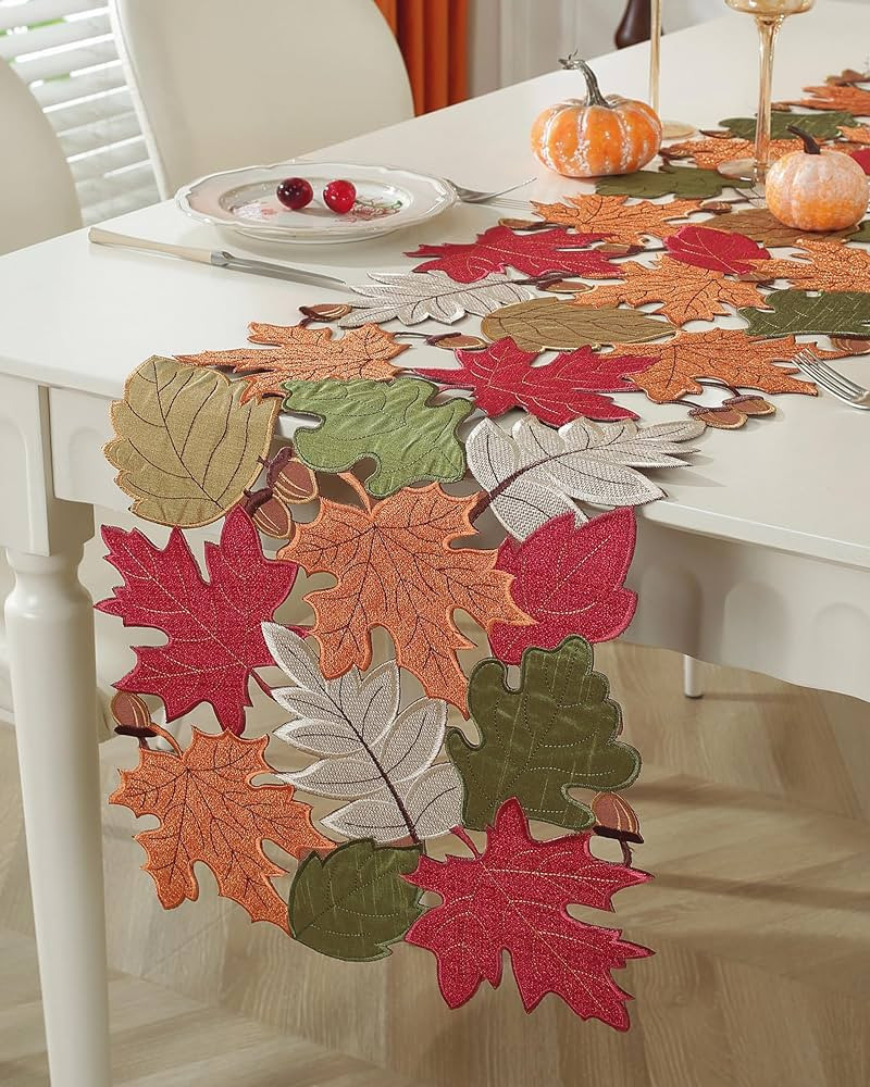 Fall Decorations for Home Fall Table Runner 36 Inches Long with Embroidered Maple Leaf. Thanksgiv... | Amazon (US)